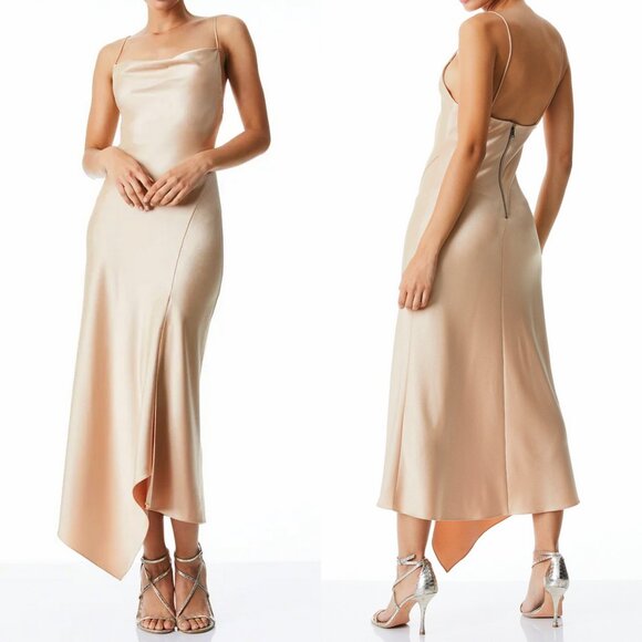 Alice + Olivia Harmony Drapey Asymmetrical Slip Midi Dress - Picture 1 of 11